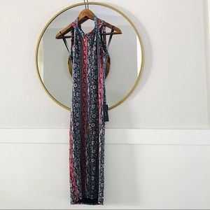 Lulus Kiss the Sky Navy Blue Print Midi Dress XS